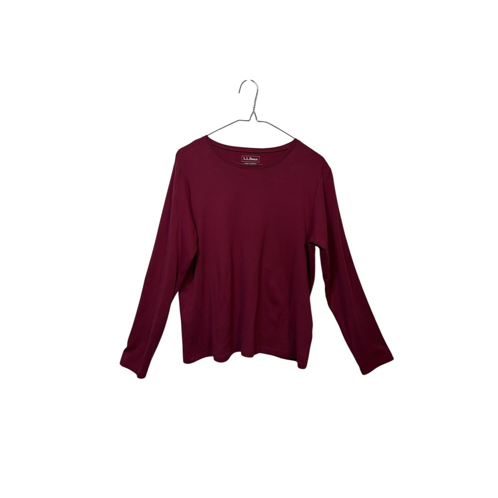 L.L.Bean Long Sleeve Tee Women M Burgundy Cotton Crew Neck 188455